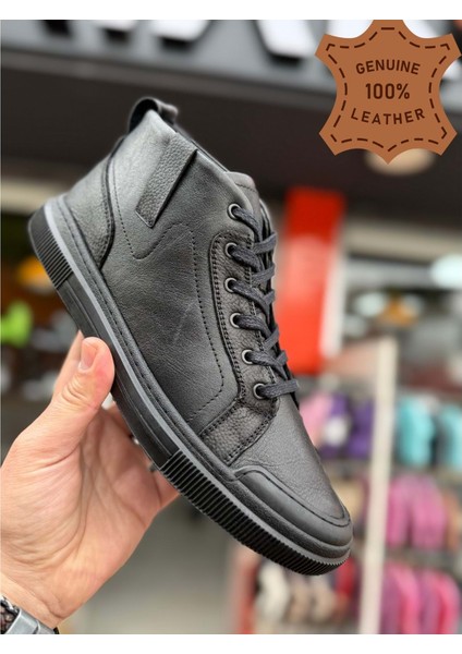 Erkek Hakiki Deri Ortopedik Günlük Yarım Bot - Siyah - 40