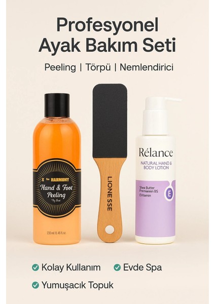 Xpro Harmony Pürüzsüz Topuklar Için 3’lü Ayak Bakım Seti | Ölü Deri Arındırıcı Peeling + Törpü + Losyon