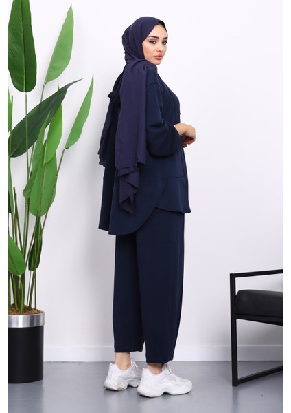 Lacivert Yaka Çıtçıtlı Tunik Pantolonlu Takım fiyatları