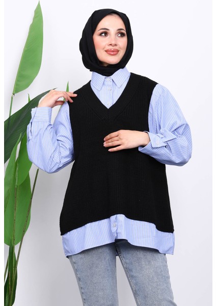 Siyah Triko Garnili Gömlek modelleri