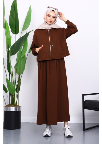 Kahverengi Üç İplik Sweat Hırka Elbise Kombin Takım fiyatları