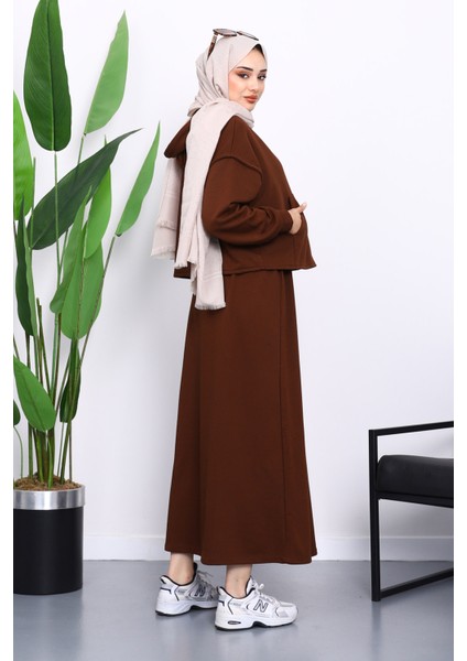 Kahverengi Üç İplik Sweat Hırka Elbise Kombin Takım fırsatları