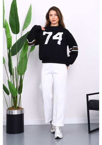 Siyah Ön Ve Kol Baskılı Üç İplik Sweat fiyatları