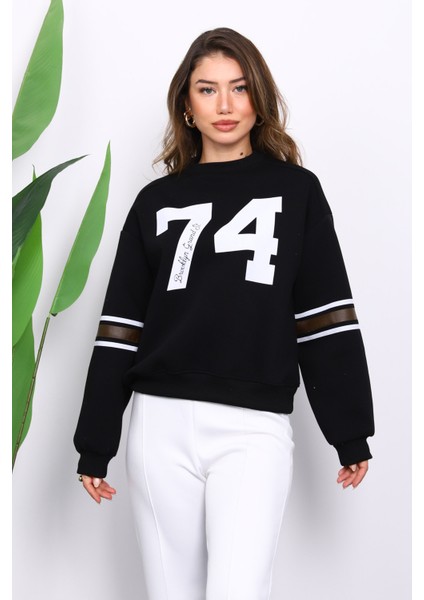 Siyah Ön Ve Kol Baskılı Üç İplik Sweat modelleri