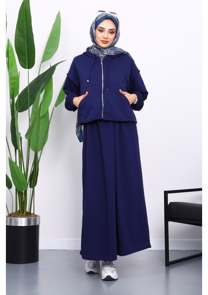 Lacivert Üç İplik Sweat Hırka Elbise Kombin Takım