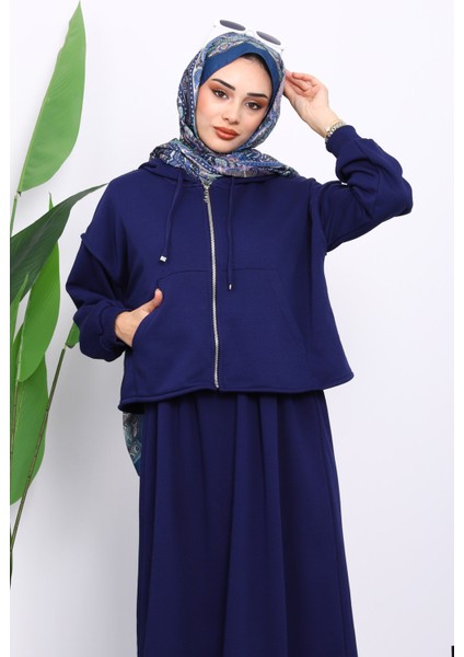 Lacivert Üç İplik Sweat Hırka Elbise Kombin Takım modelleri