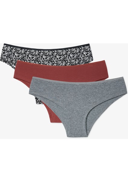 Çiçekli Silhouette 3'lü Normal Bel Hipster Külot