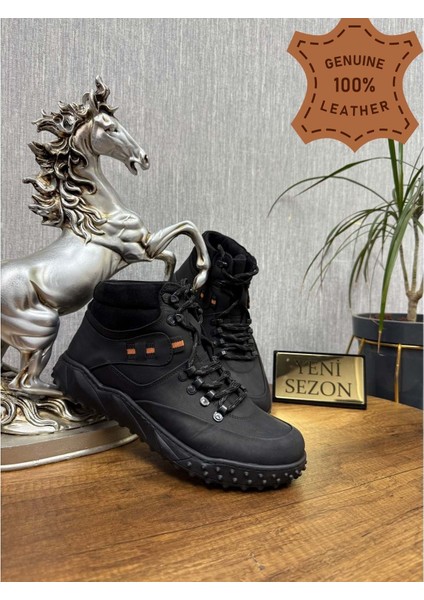 Erkek Hakiki Deri Trekking & Hiking Outdoor Bot - Siyah - 40