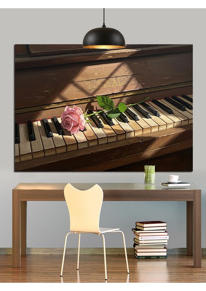 Piyano Tuşları Çiçek Müzik Dekoratif Kanvas - Mdf Ahşap Tablo