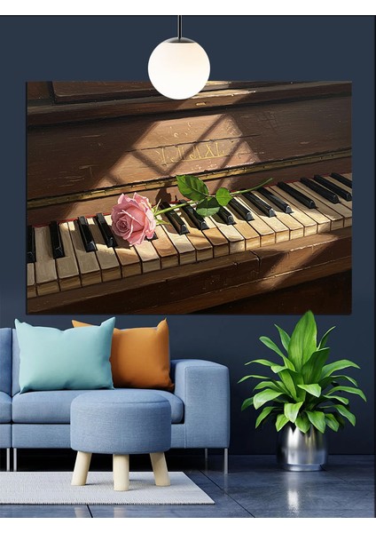 Piyano Tuşları Çiçek Müzik Dekoratif Kanvas - Mdf Ahşap Tablo fiyatları