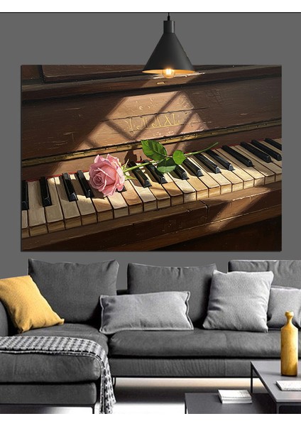 Piyano Tuşları Çiçek Müzik Dekoratif Kanvas - Mdf Ahşap Tablo fırsatları