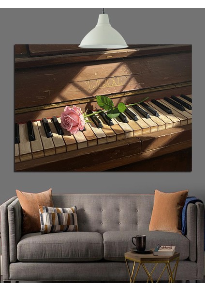 Piyano Tuşları Çiçek Müzik Dekoratif Kanvas - Mdf Ahşap Tablo indirimleri