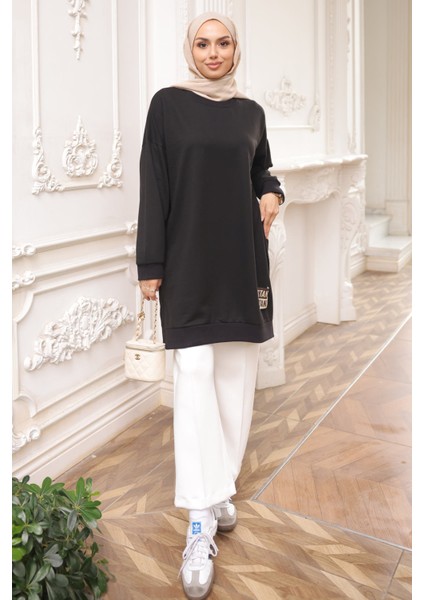 Siyah Bisiklet Yaka Armalı Tunik