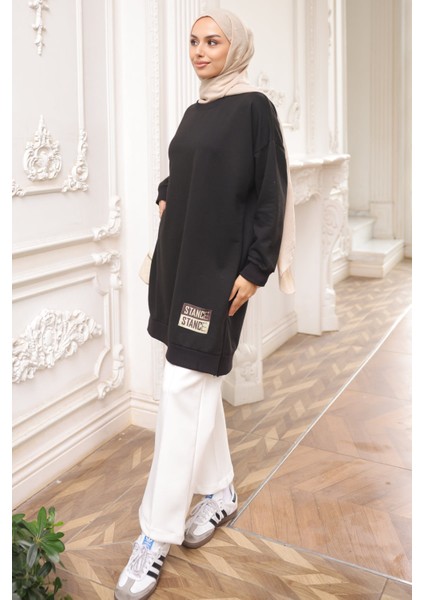 Siyah Bisiklet Yaka Armalı Tunik modelleri