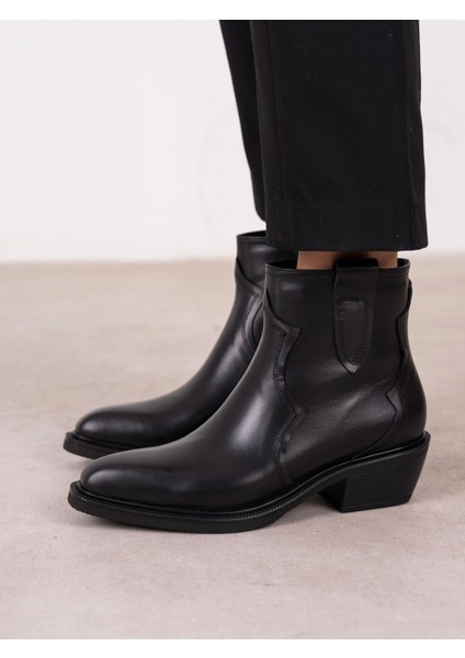 Estelle Siyah Hakiki Deri Kadın Bot indirimleri