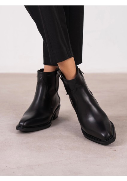 Estelle Siyah Hakiki Deri Kadın Bot