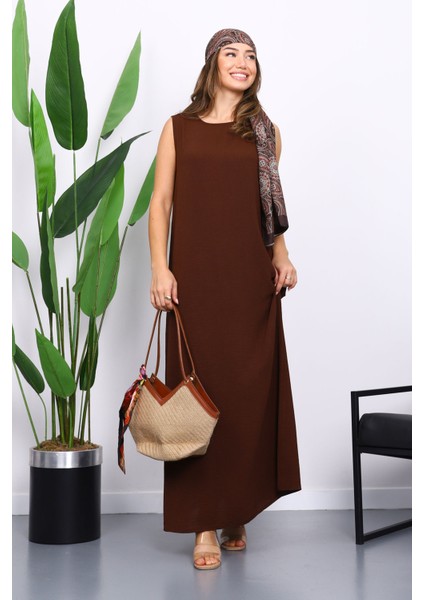 Kahverengi Sıfır Kol Ayrobin Tesettür İçlik Elbise fiyatları