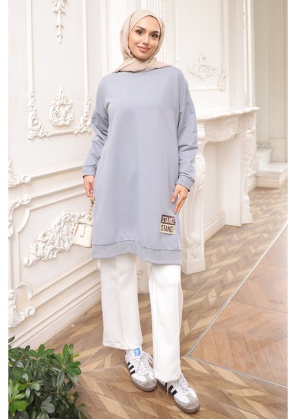 Gri Bisiklet Yaka Armalı Tunik