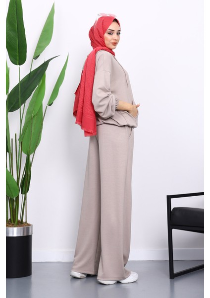 Taş Kapşonlu Fermuarlı Kanguru Cepli Modal Takım modelleri