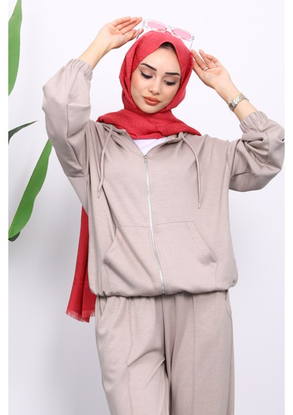 Taş Kapşonlu Fermuarlı Kanguru Cepli Modal Takım fırsatları