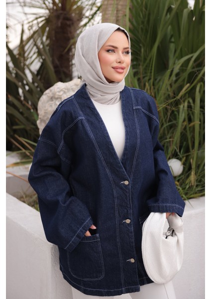Koyu Mavi Cepli Kot Ceket