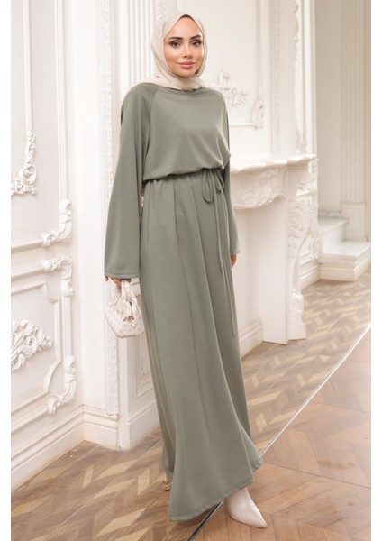 Haki Bisiklet Yaka Bel Kuşaklı Elbise fiyatları