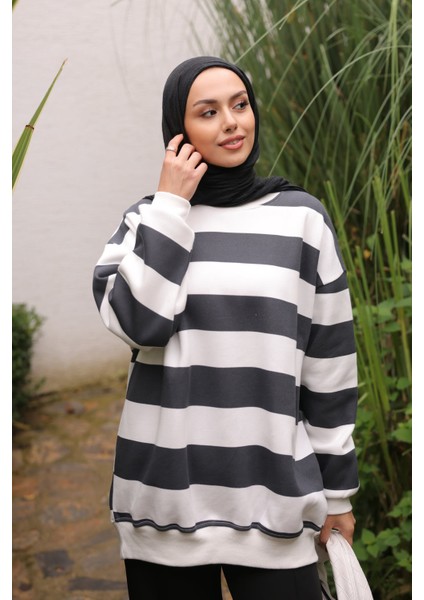 Antrasit Bisiklet Yaka Üç İplik Sweat