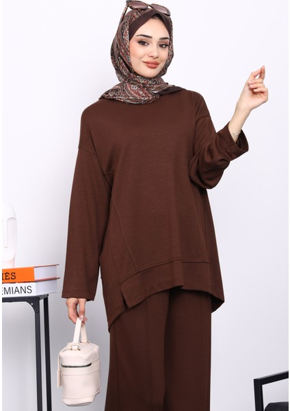 Kahverengi Ön Detaylı Modal Tunik Pantolonlu Takım modelleri