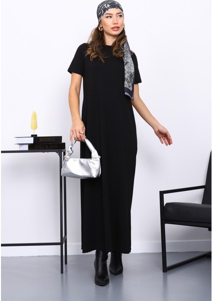 Siyah Kısa Kol Tesettür İçlik Elbise