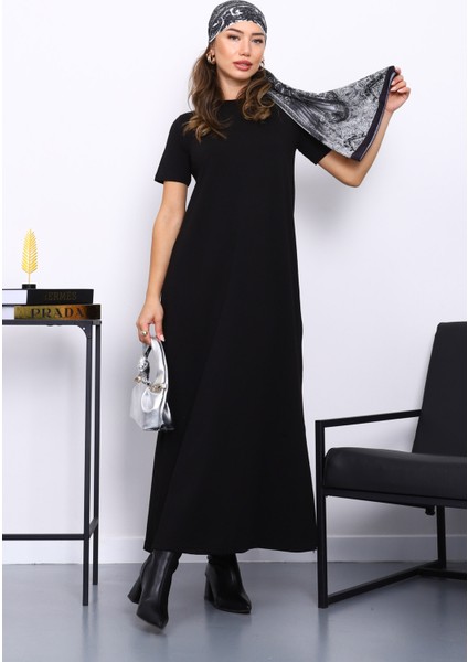 Siyah Kısa Kol Tesettür İçlik Elbise fiyatları