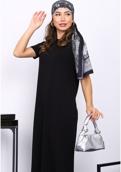 Siyah Kısa Kol Tesettür İçlik Elbise modelleri