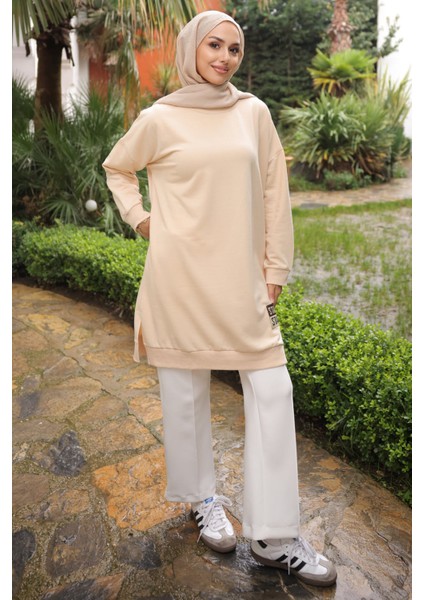 Krem Bisiklet Yaka Armalı Tunik fiyatları