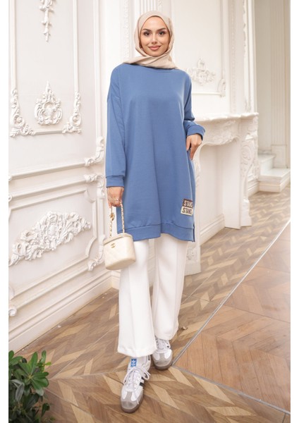 İndigo Bisiklet Yaka Armalı Tunik