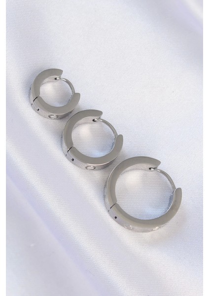 Bfs 316L Çelik Gümüş Renk Model 3lü Halka Küpe fiyatları