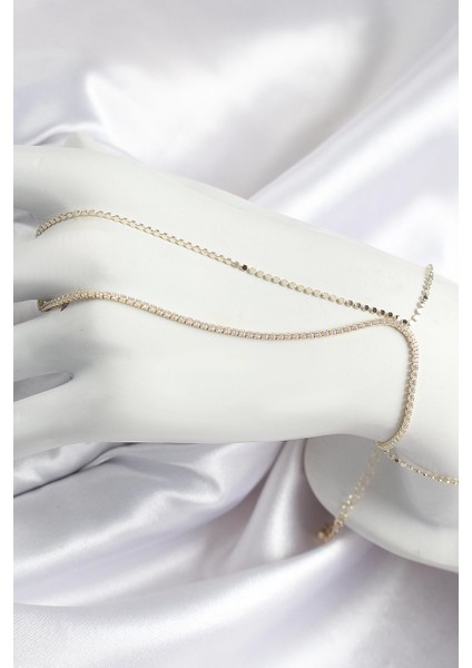 Bfs Pirinç Zirkon Taşlı Ezme Zincir Model Gold Renk Kadın Şahmeran