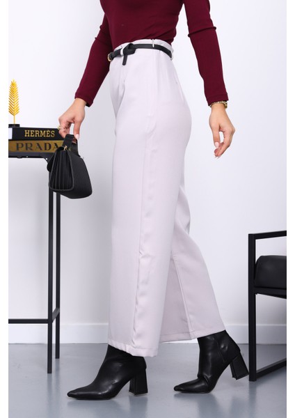 Bej Kemerli Yan Fermuarlı Pantolon modelleri