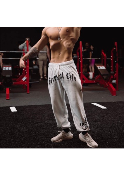 Büyük Beden Özel Tasarım Etern Of Life Baskılı Bol Kesim %100 Pamuk Kışlık Erkek Jogger Eşofman Altı