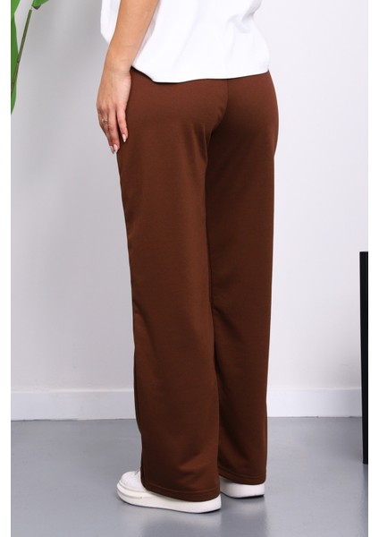 Kahverengi Bel Lastikli İki İplik Palazzo Eşofman Alt fırsatları