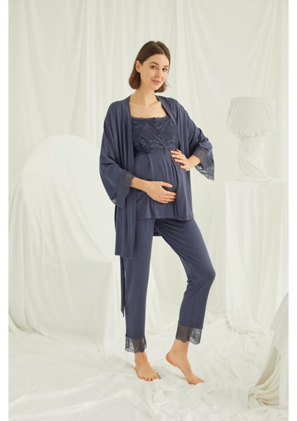 Monamise Dantelli Önü Düğmeli Hamile Lohusa 3' Lü Pijama Takımı fiyatları