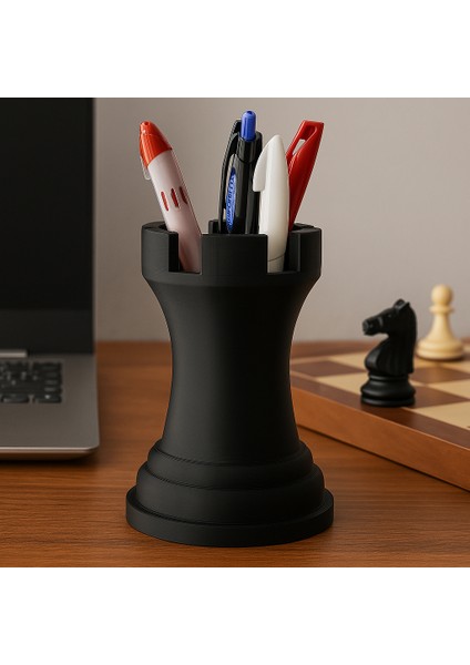 Satranç Kulesi Şeklinde 3D Baskı Kalemlik – Şık ve Fonksiyonel Masa Üstü Düzenleyici