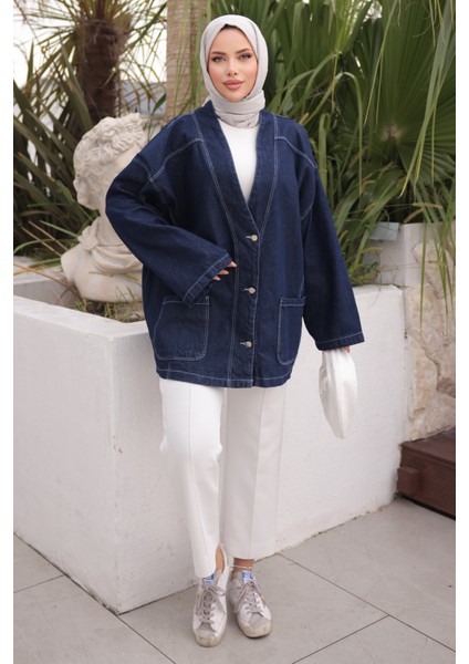 Koyu Mavi Cepli Kot Ceket modelleri