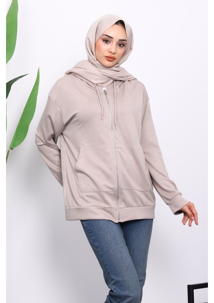 Taş Kapşonlu Fermuarlı Modal Sweat Hırka modelleri