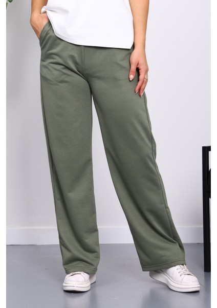 Haki Bel Lastikli İki İplik Palazzo Eşofman Alt fiyatları