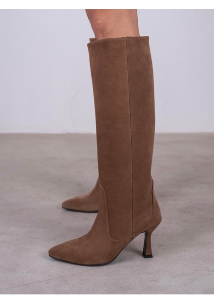 Ambra Camel Süet Hakiki Deri Kadın Çizme