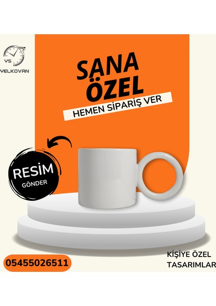 Daire Kulplu Kişiye Özel Tasarım Porselen Kupa | Yelkovan Studio