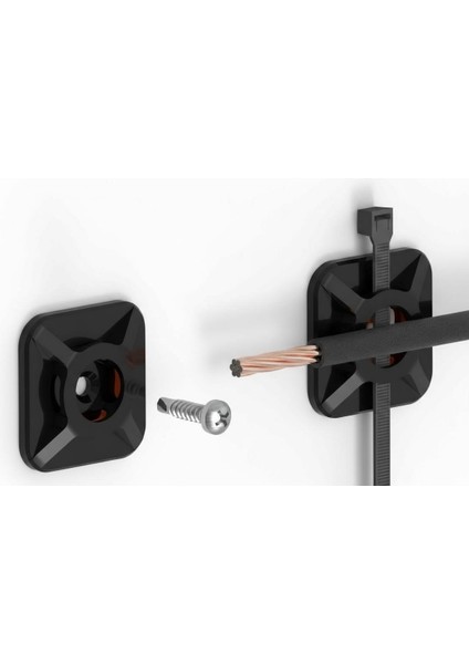 Vidalı Kablo Bağı Tutucu Seti (10’lu Paket) – 25X25MM – Siyah & Beyaz