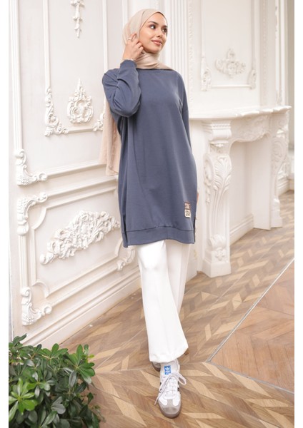 Antrasit Bisiklet Yaka Armalı Tunik