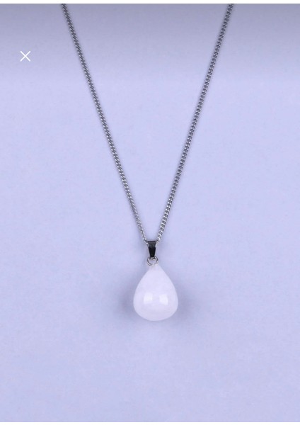 Kristal Kuvars Doğal Taş Damla Model Kolye