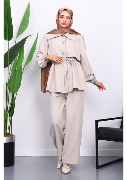 Taş Double Krep Tunik Pantolonlu Takım