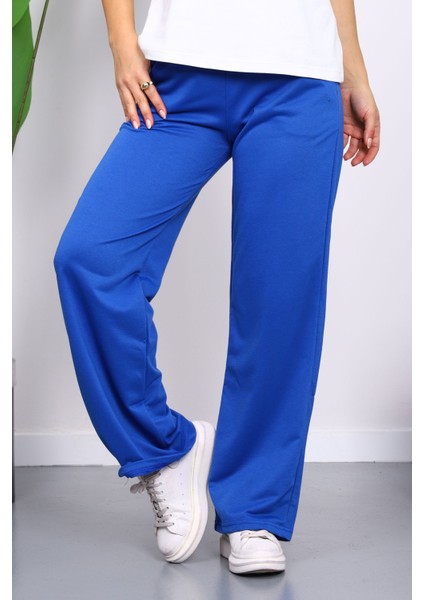 Saks Mavi Bel Lastikli İki İplik Palazzo Eşofman Alt fiyatları